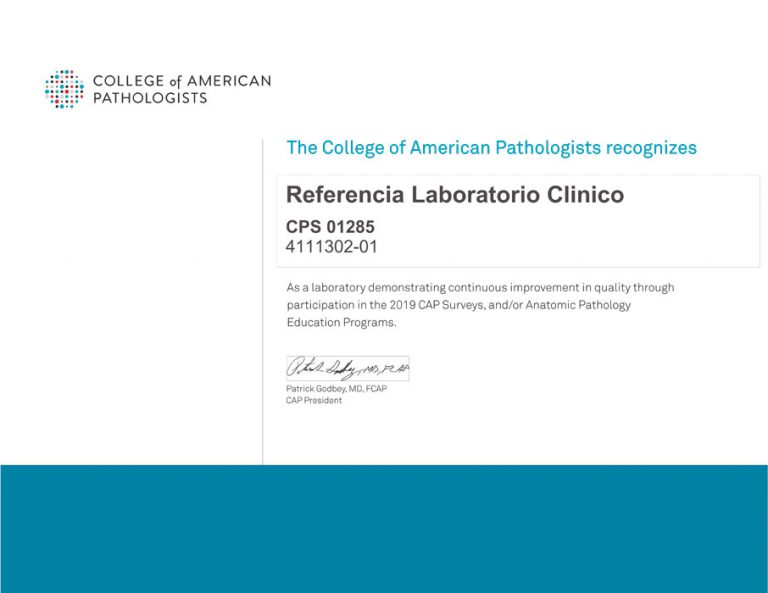 The College of American Pathologists recognizes Referencia Laboratorio